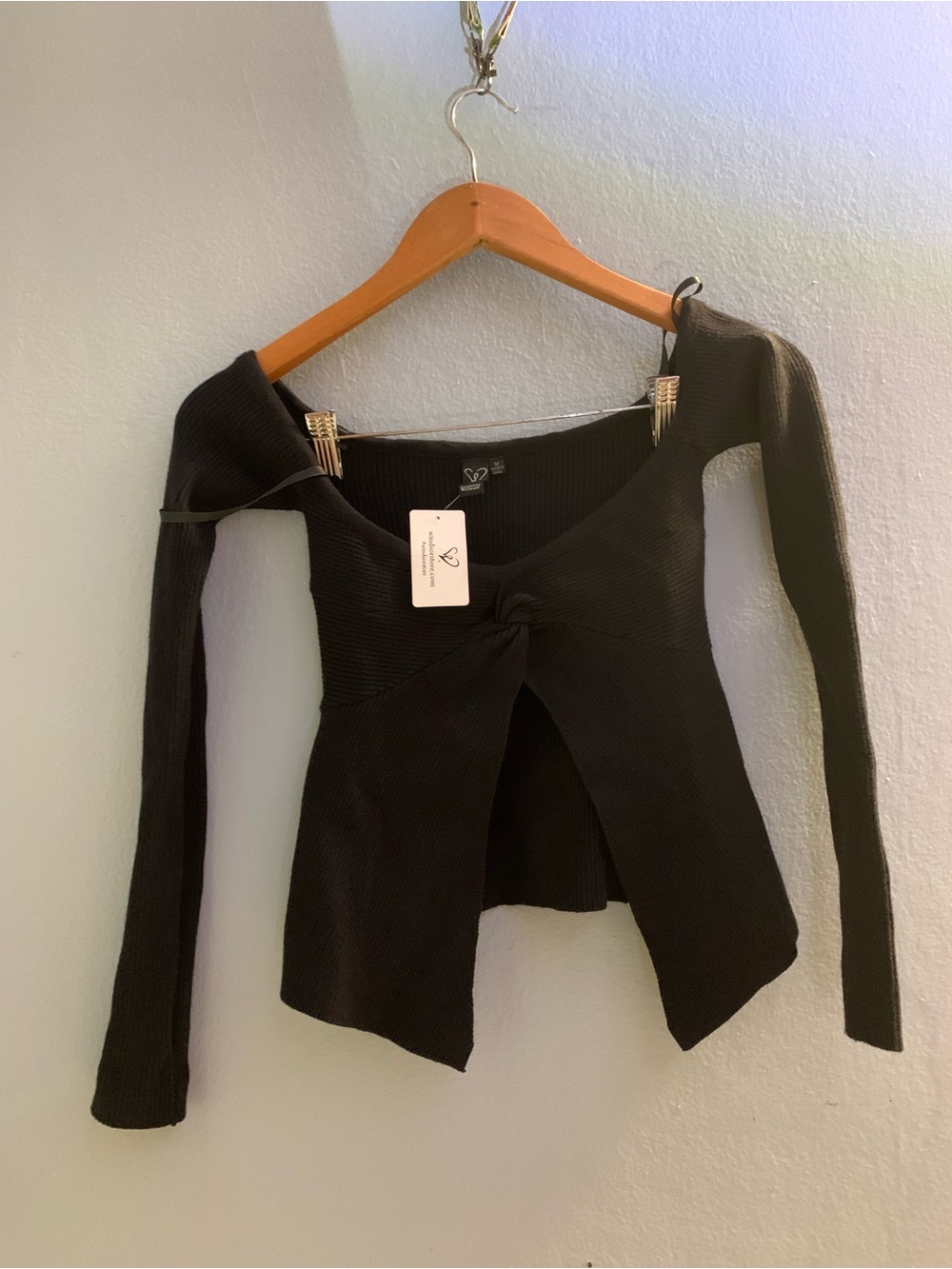 Black Twist-Front Long Sleeve Top